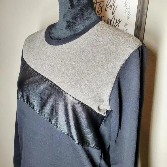 GUESS Black Faux Leather Panel Women's Pullover Sweatshirt Small - Picture 4 of 15